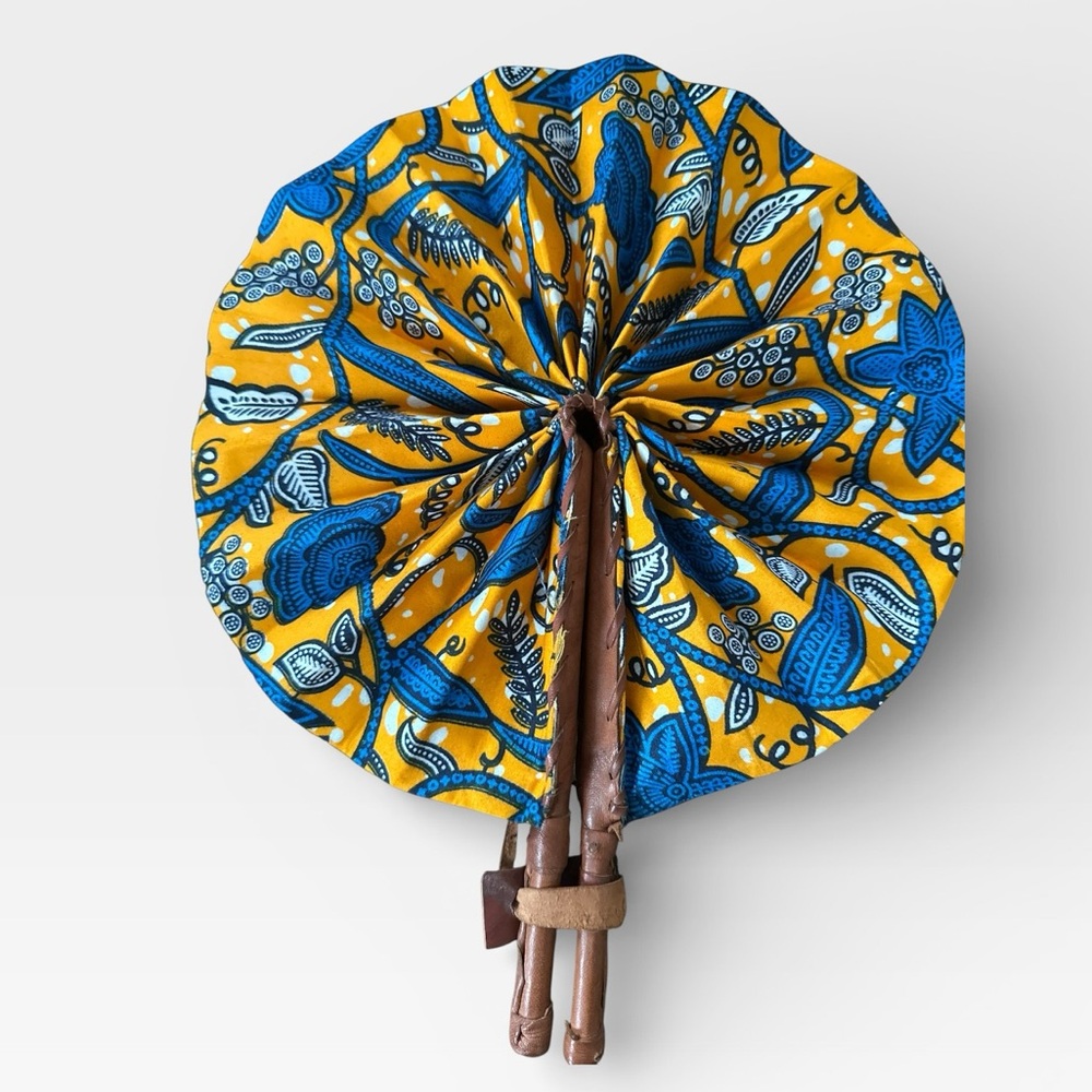 African Wax Fabric & Leather Folding Fan – Handmade in Ivory Coast